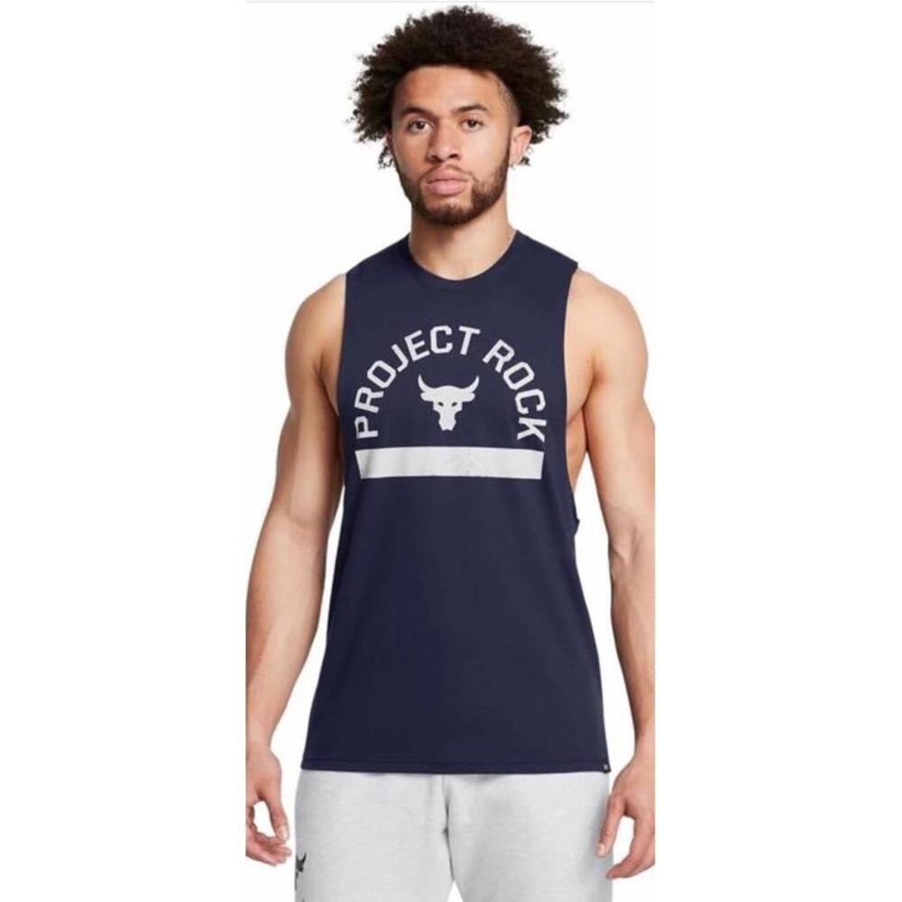 Under Armour UA Project Rock Payoff Graphic Tank Top Mens 2XLT Navy NEW